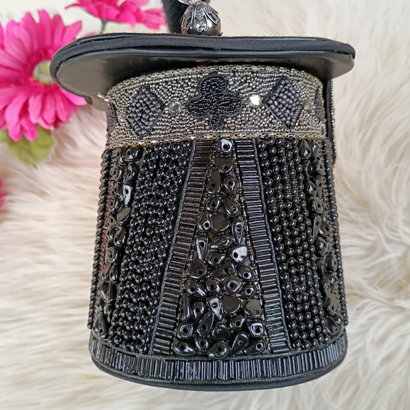 Rare Mary Frances Hocus Pocus Black Beaded Magician's Rabbit In A Hat Bucket Bag - Picture 7 of 16